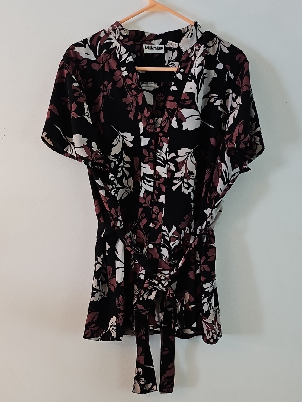 Millenium Black Floral Tie-Waist Blouse